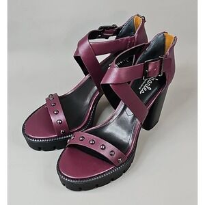 CHARLES BY CHARLES DAVID Vanden Studded Sandal Chunky 4" Heel ‎ Burgundy Sz 8